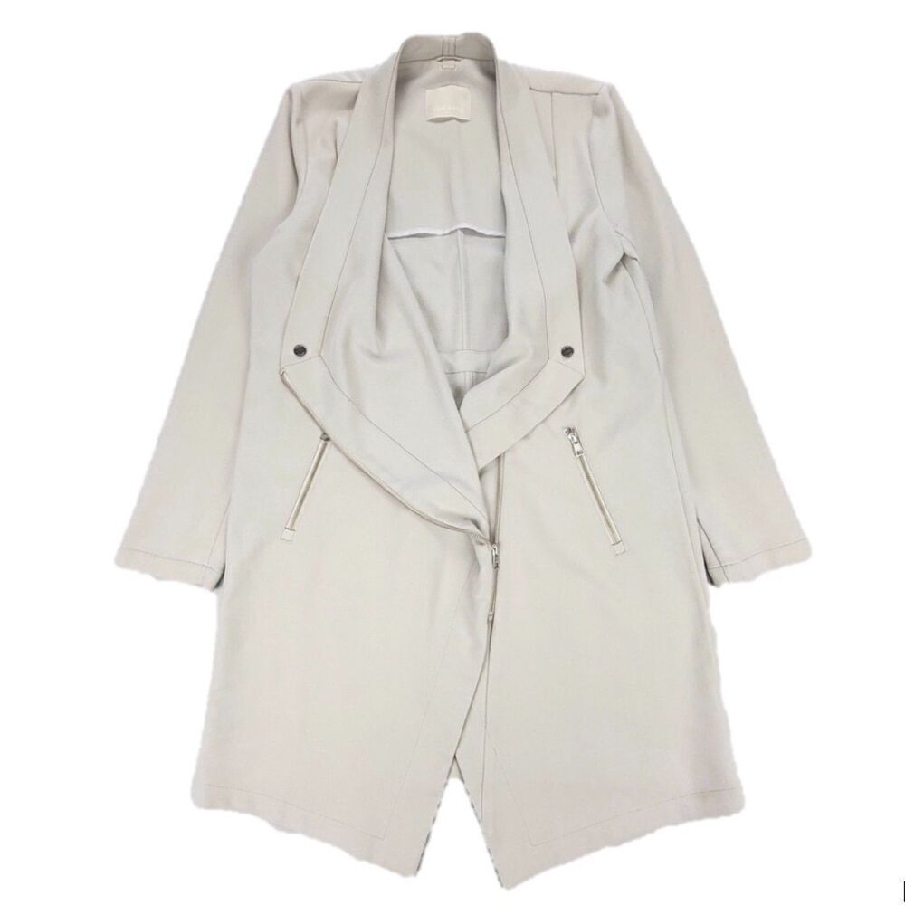 SOIA & KYO Stefie Long Draped Jacket Asymmetric Knit Coat Minimal Large Stone